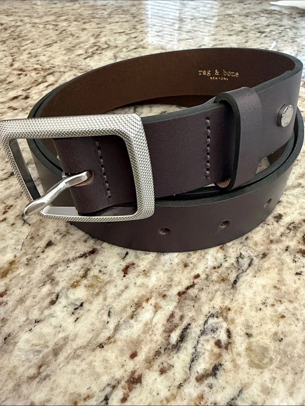 rag & bone leather Boyfriend Belt Dark Chocolate Brown w/silver Buckle Sz  M